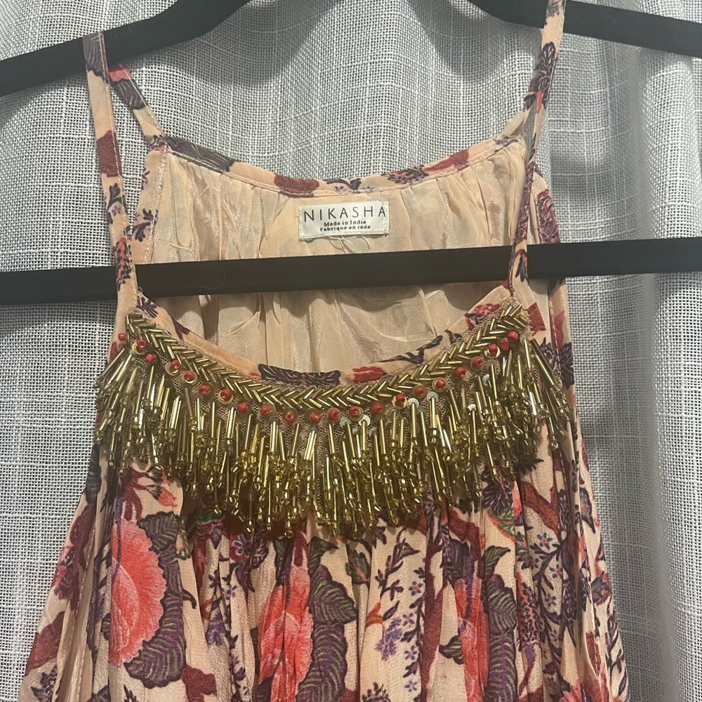Anthropologie Nikasha Women's Beaded  Floral Print Halter Maxi Dress Size M/L